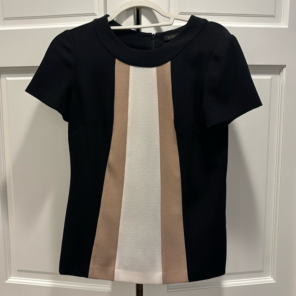 Rachel Zoe pull over zip back s/s color block scoop neck top in size 6